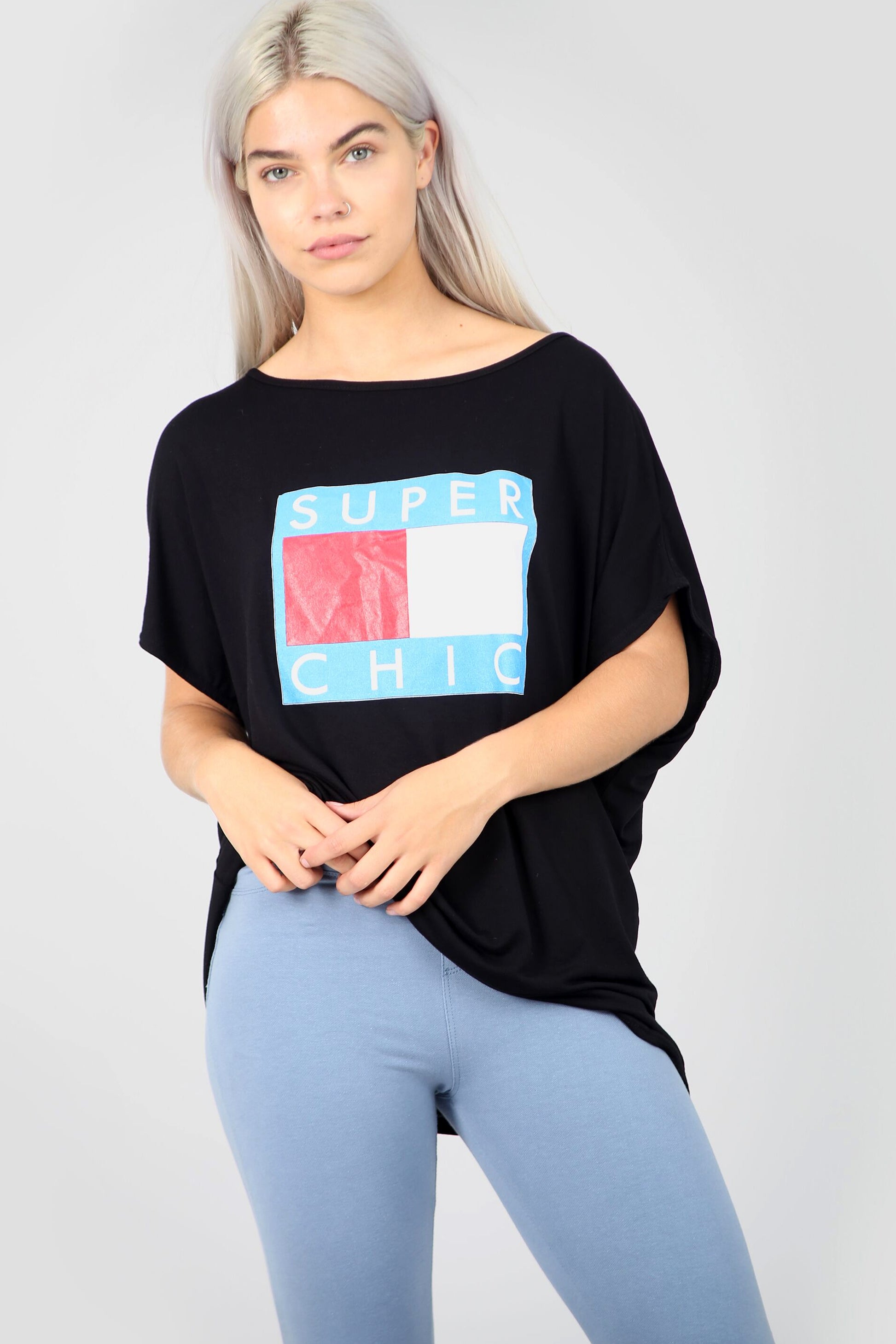 Super Chic Slogan Print Oversize Basic Tshirt - bejealous-com