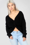 Twisted Front Black Chunky Knit Jumper - bejealous-com