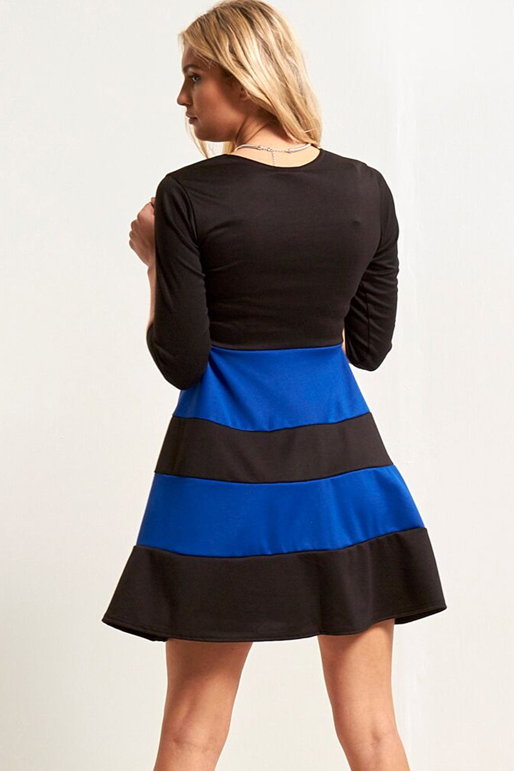 Cropped Sleeve Colour Block Mini Skater Dress - bejealous-com