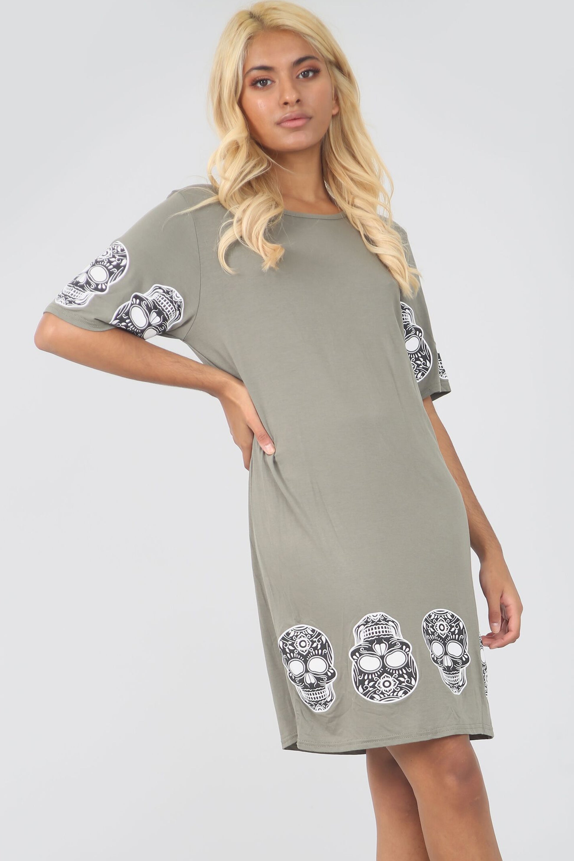 Skull Print Loose Fit White Tshirt Dress - bejealous-com