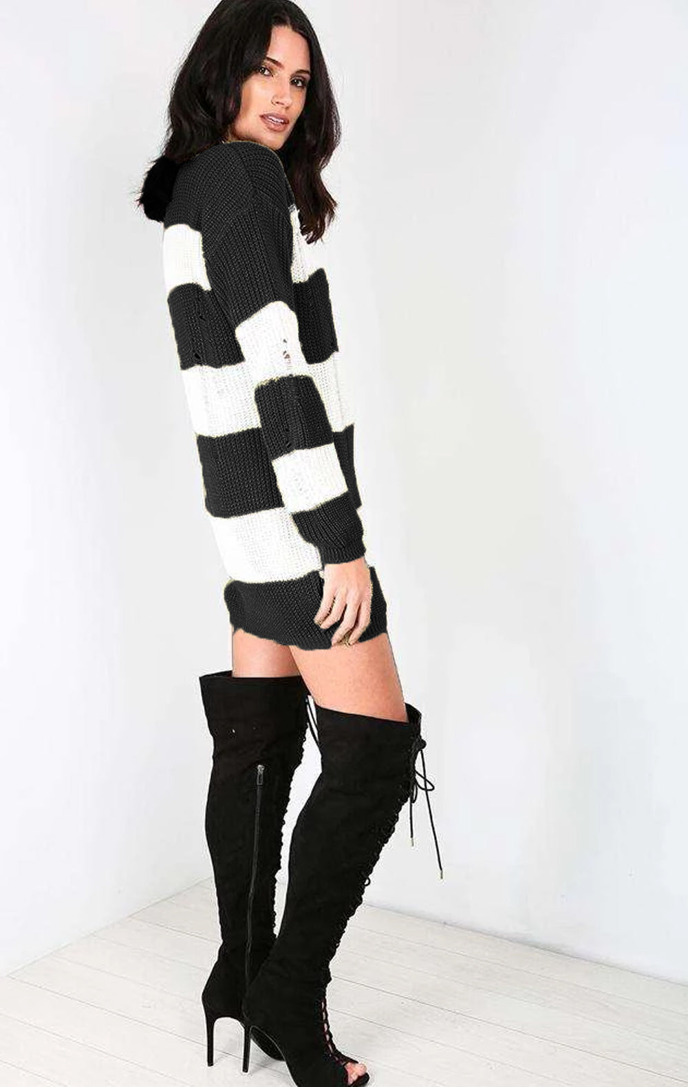 Long Sleeve Pink Striped Jumper Dress - bejealous-com