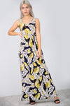 Floral Print Slinky Navy Maxi Dress With Pockets - bejealous-com