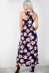 Tropical Print Purple Maxi Dress With Pockets - bejealous-com