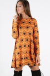 Long Sleeve Orange Halloween Mini Dress - bejealous-com