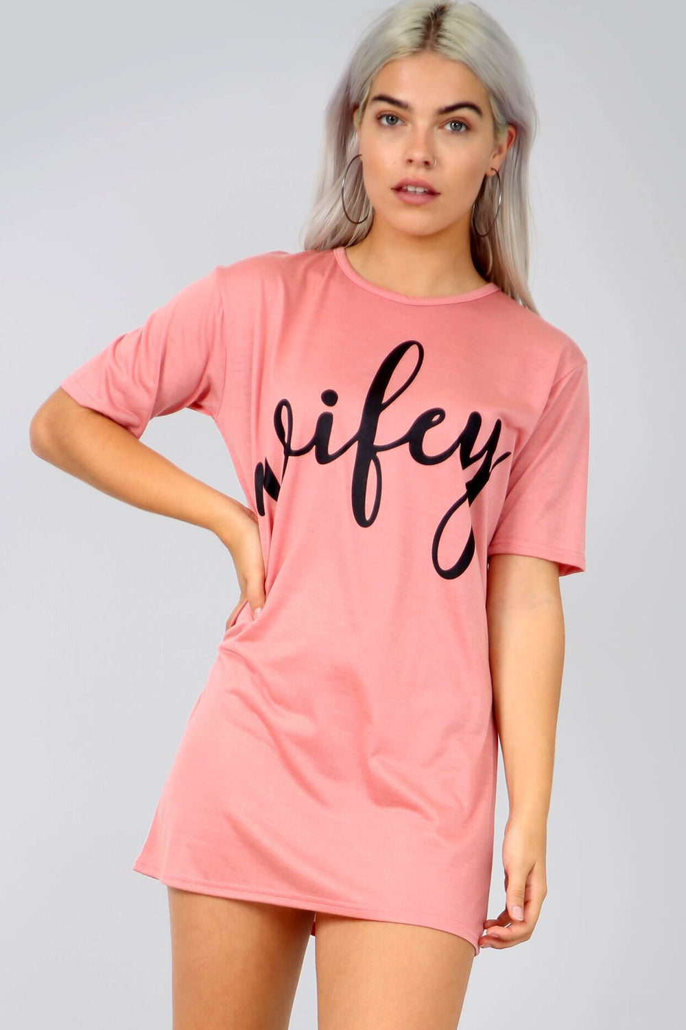 Mian Oversized Wifey Slogan Print Night Dress - bejealous-com