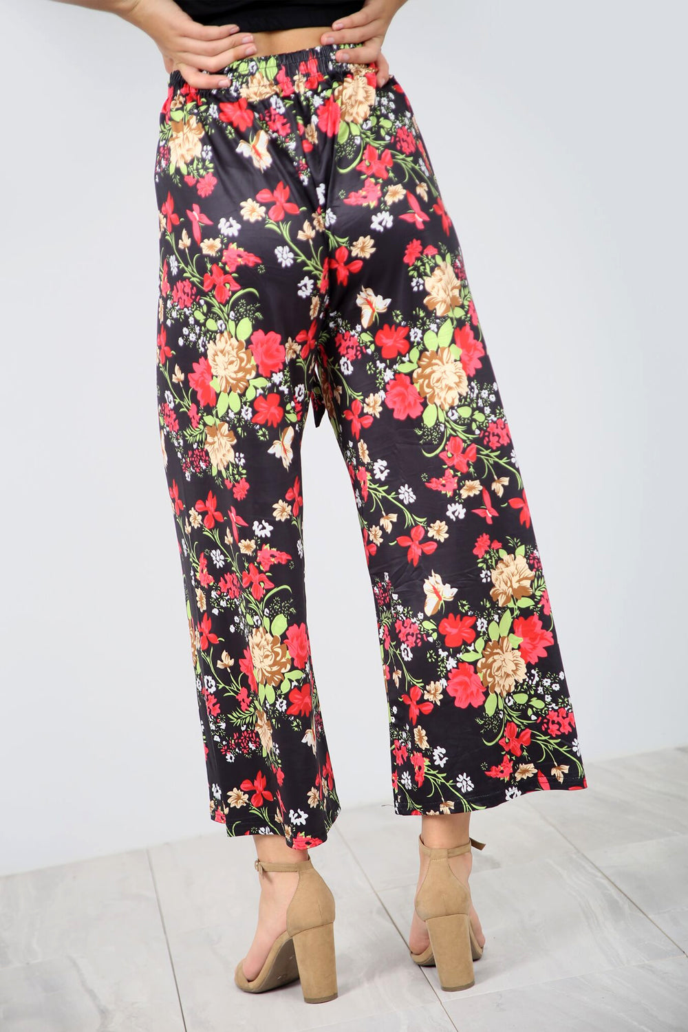 High Waist Floral Print Cropped Leg Culottes - bejealous-com
