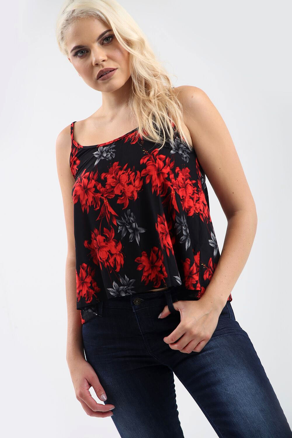 Strappy Tropical Print Cami Swing Top - bejealous-com