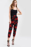 High Waist Red Floral Print Cuffed Leg Trousers - bejealous-com