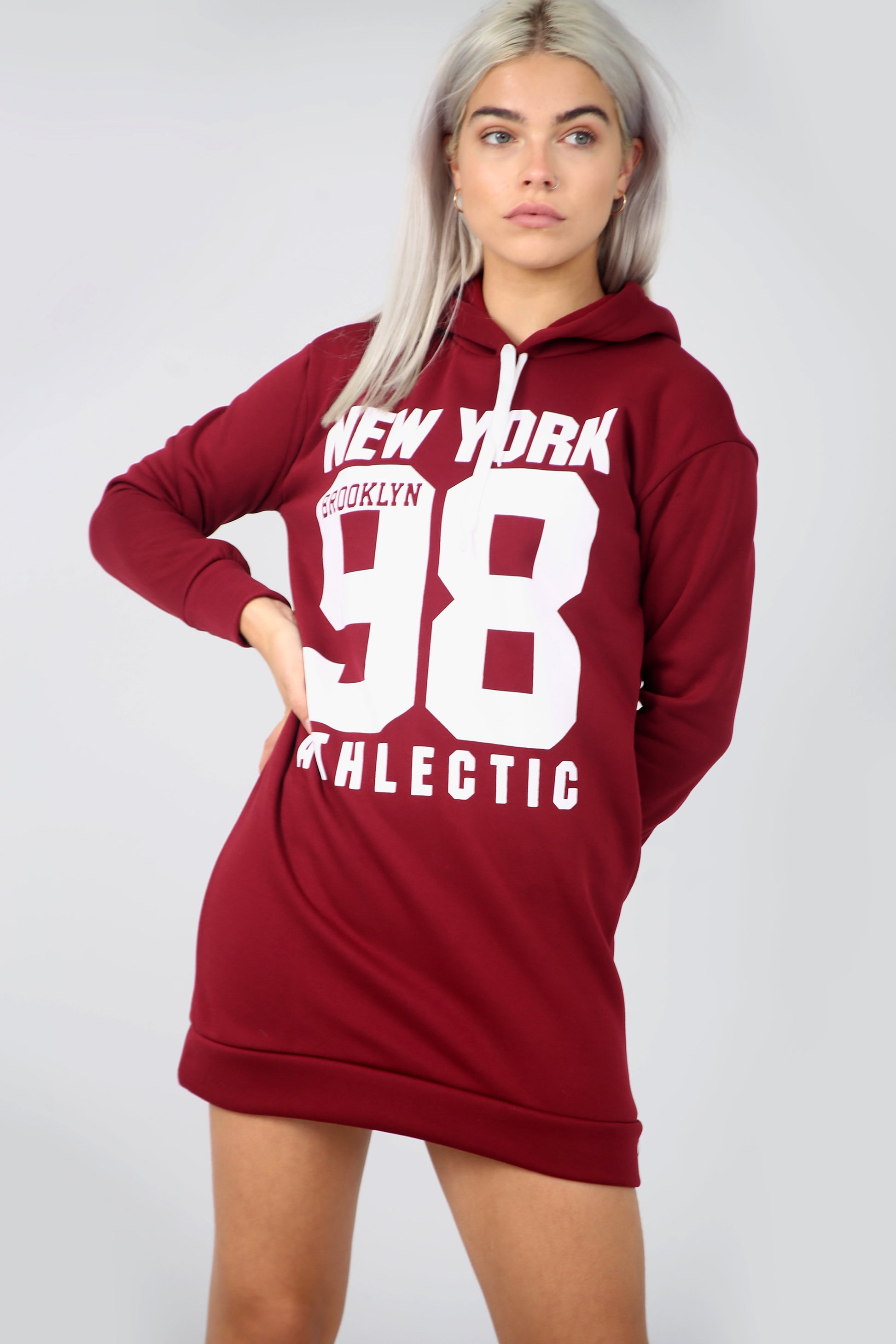 Long Sleeve New York Slogan Print Sweatshirt Dress - bejealous-com