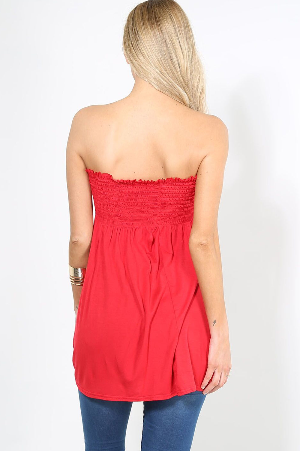 Shirring Bardot Basic Red Swing Top - bejealous-com
