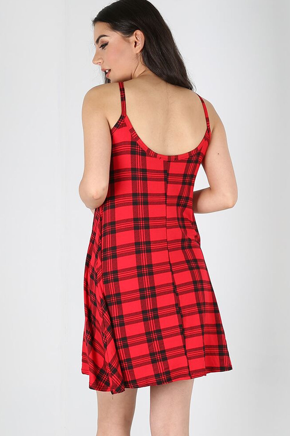 Strappy Red Tartan Mini Swing Dress - bejealous-com