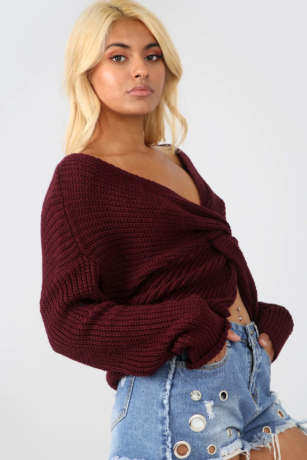 Twisted Front Black Chunky Knit Jumper - bejealous-com
