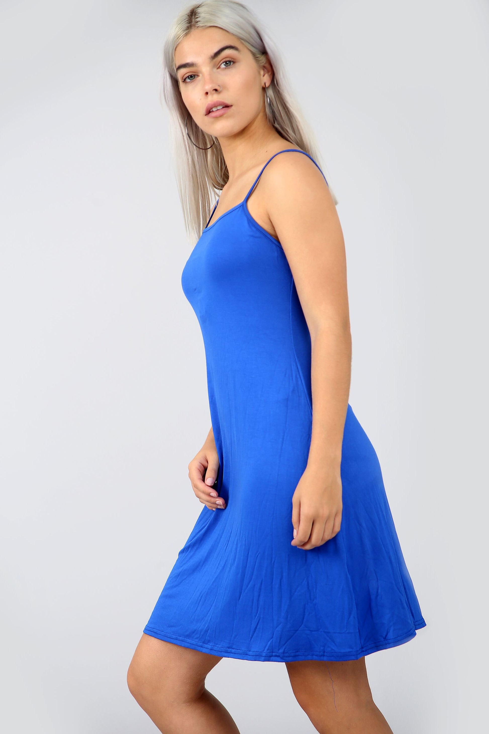 Strappy Basic Jersey Mini Swing Dress in White - bejealous-com