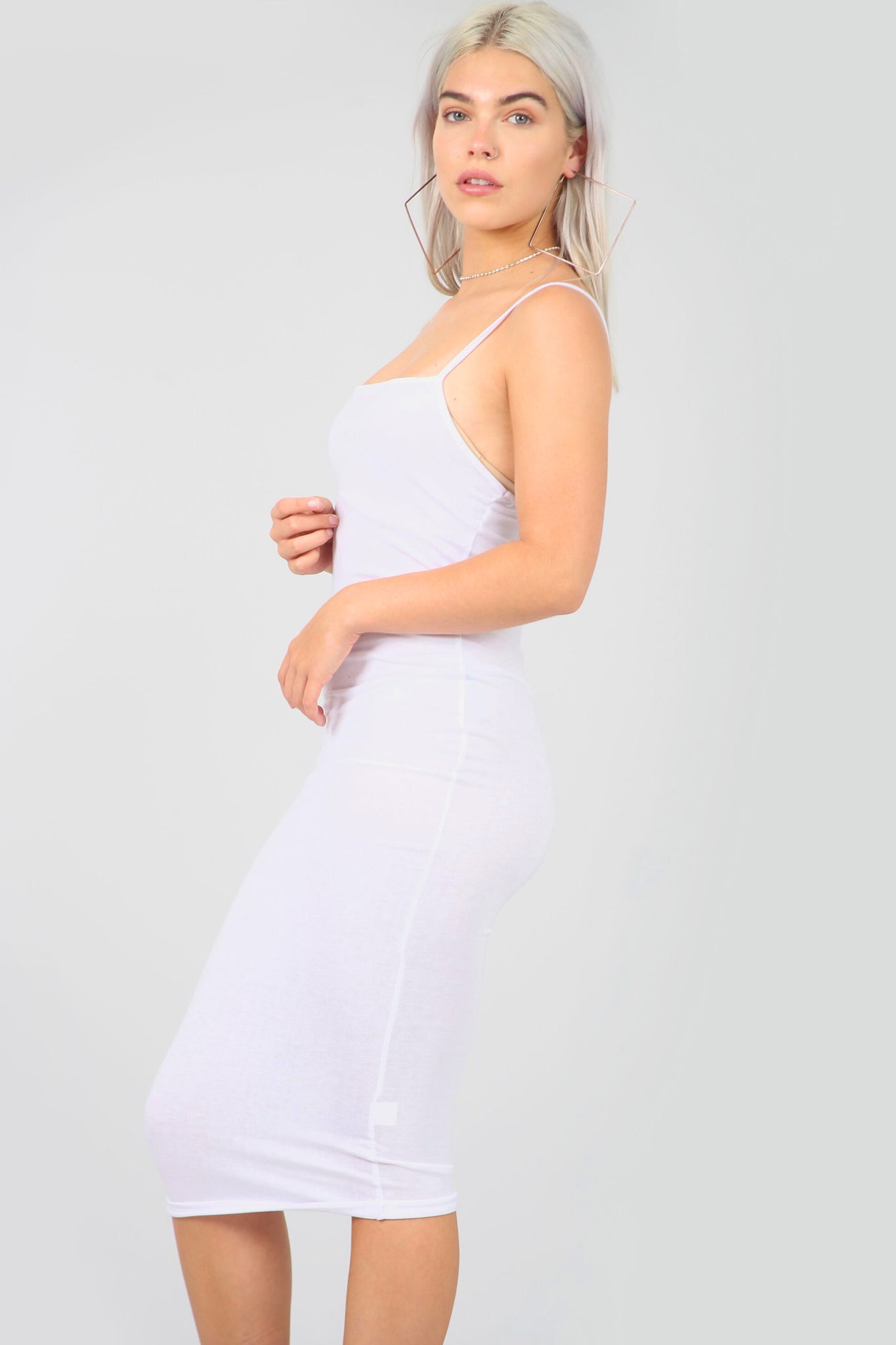 Strappy Basic White Midi Bodycon Dress - bejealous-com