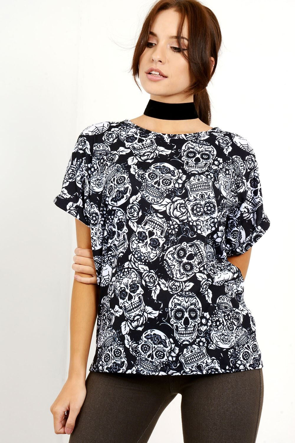 Short Sleeve Skull Print Baggy Tshirt - bejealous-com