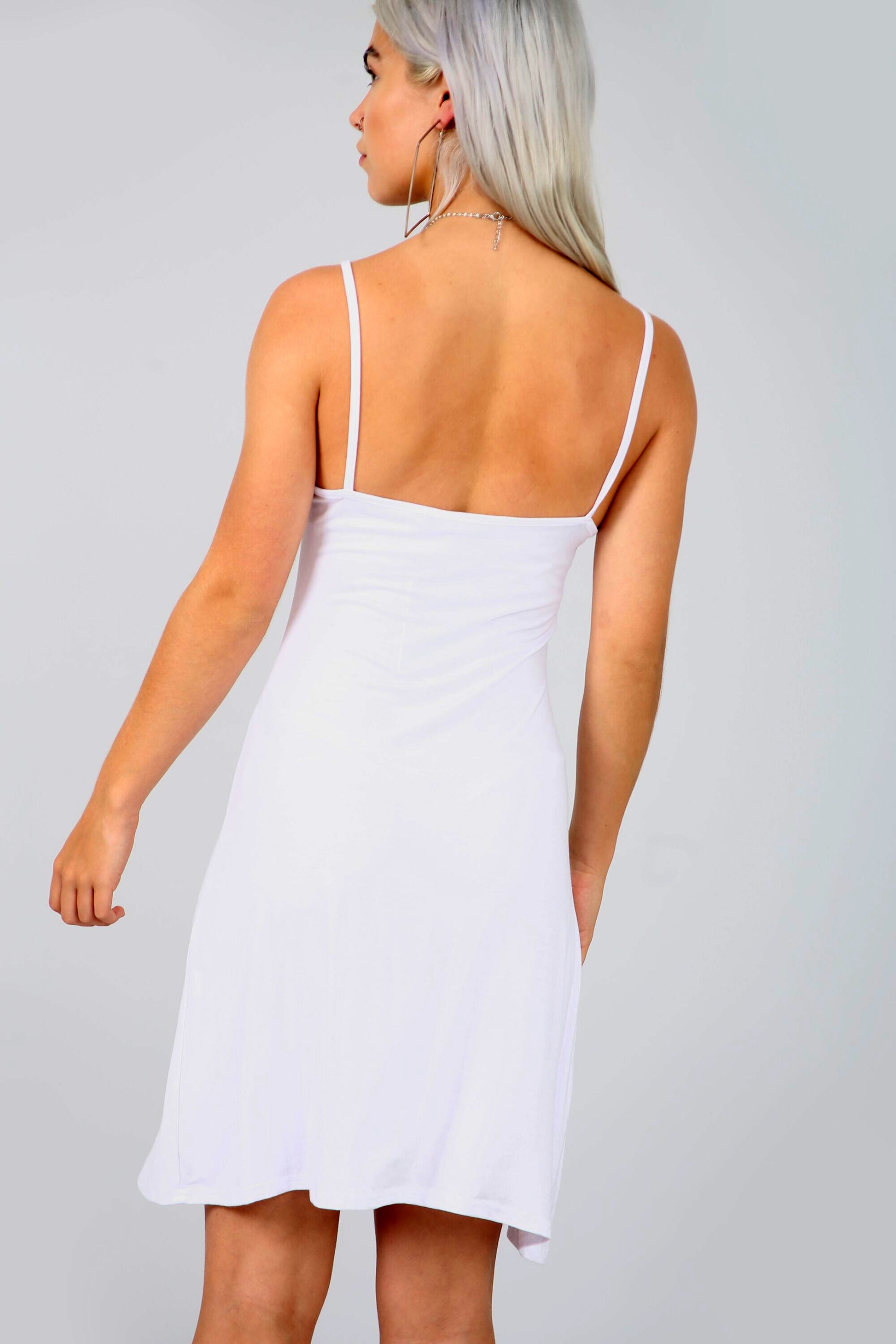 Strappy Basic Jersey Mini Swing Dress in White - bejealous-com