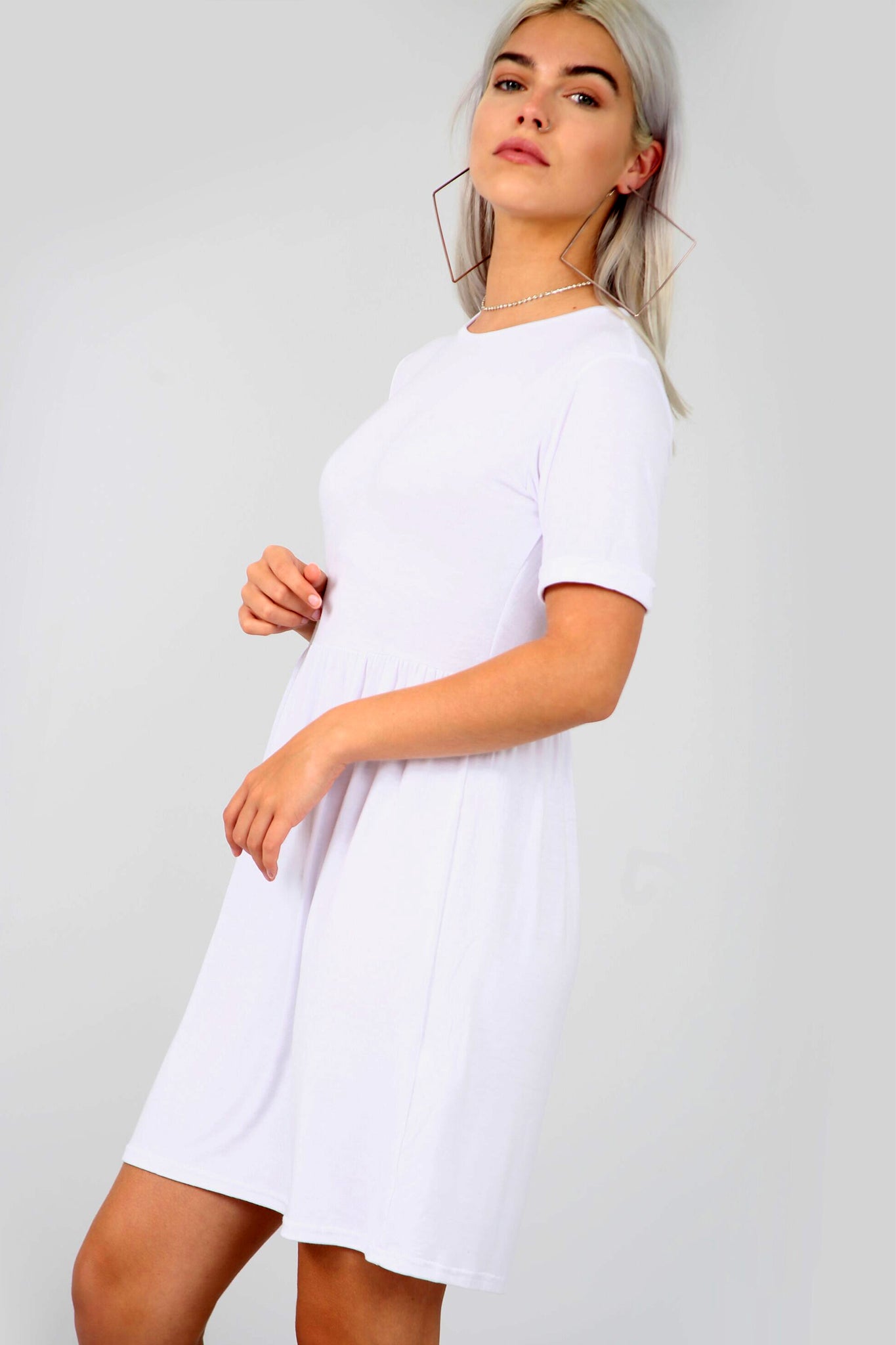 Turn Up Sleeve Khaki Basic Jersey Mini Dress - bejealous-com