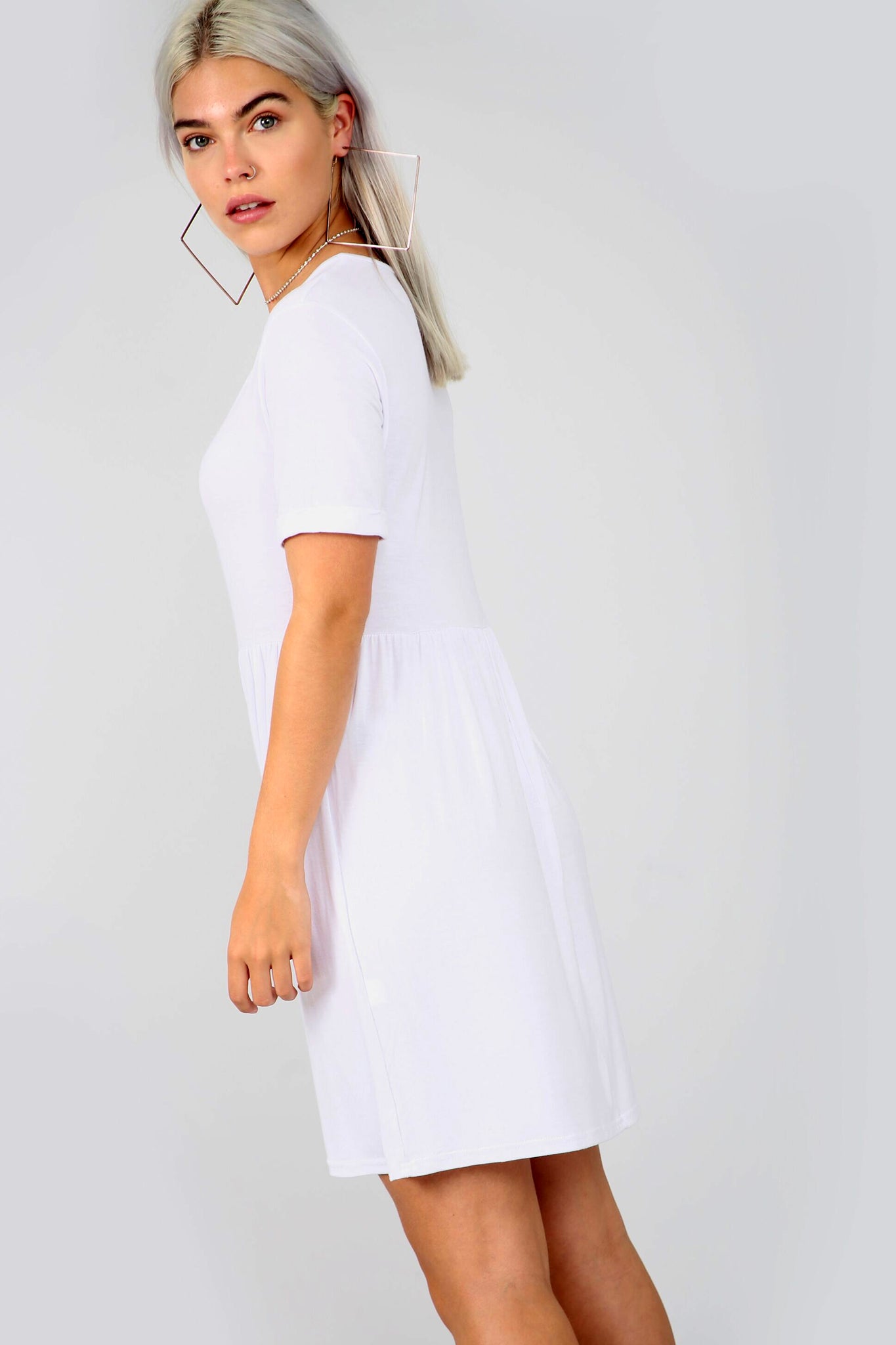 Turn Up Sleeve Khaki Basic Jersey Mini Dress - bejealous-com