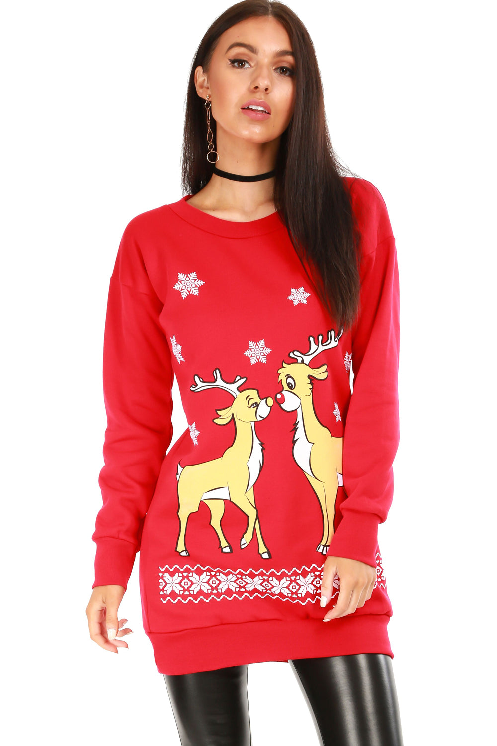 Long Sleeve Christmas Reindeer Jumper Dress - bejealous-com