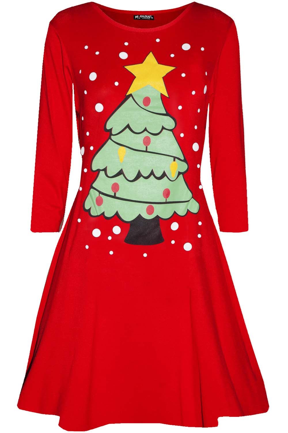 Long Sleeve Christmas Tree Swing Dress