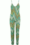 Strappy Blue Tropical Print Slim Leg Lycra Jumpsuit