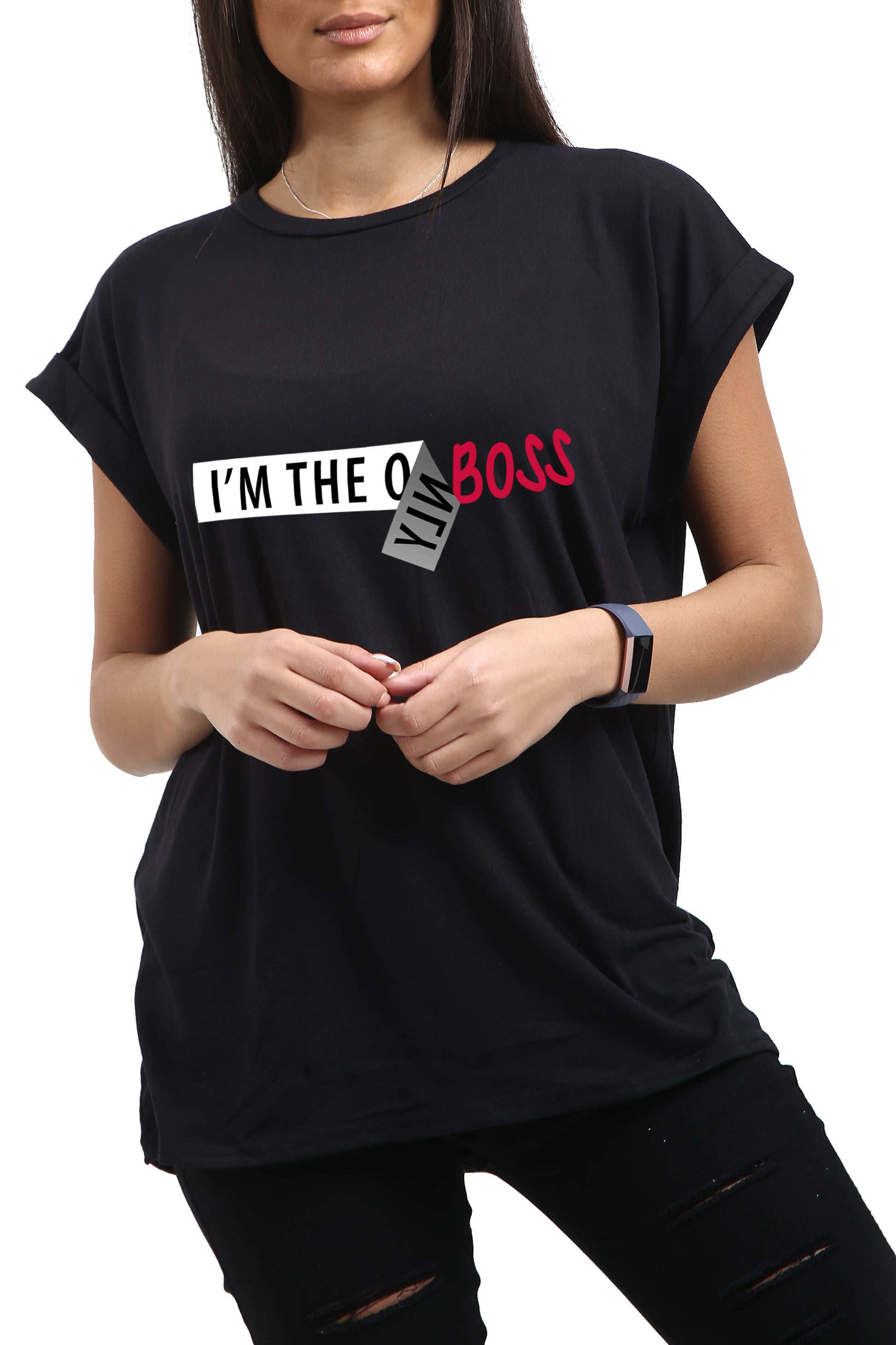 Esme I'M THE BOSS Printed Basic Top