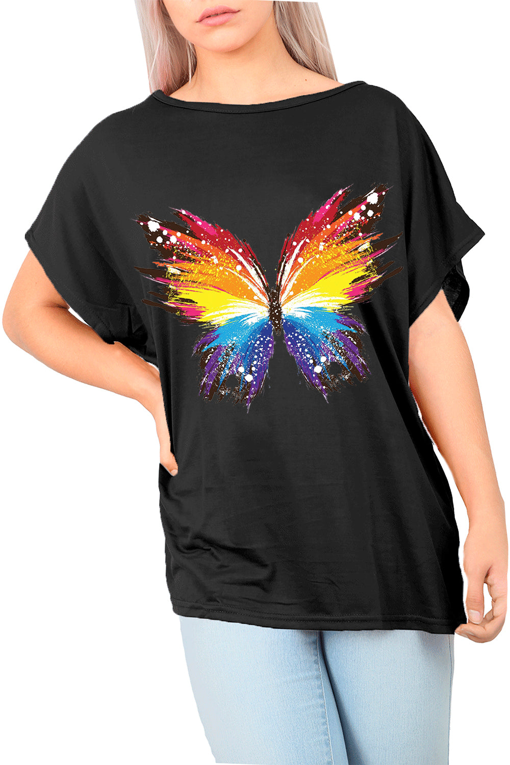 Aliya Butterfly Printed One Shoulder Batwing Top