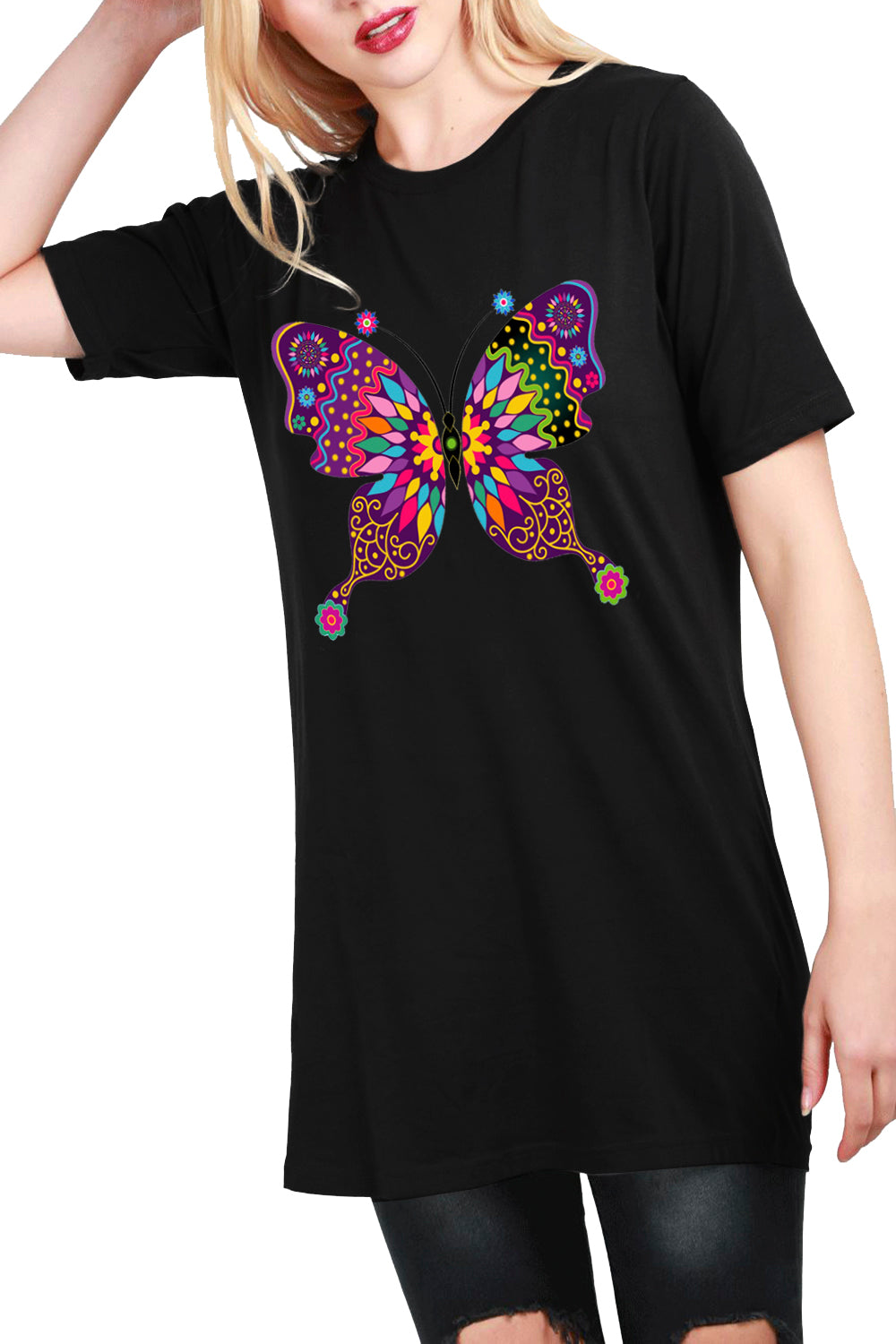 Jayde Doodle Butterfly Print T Shirt Dress