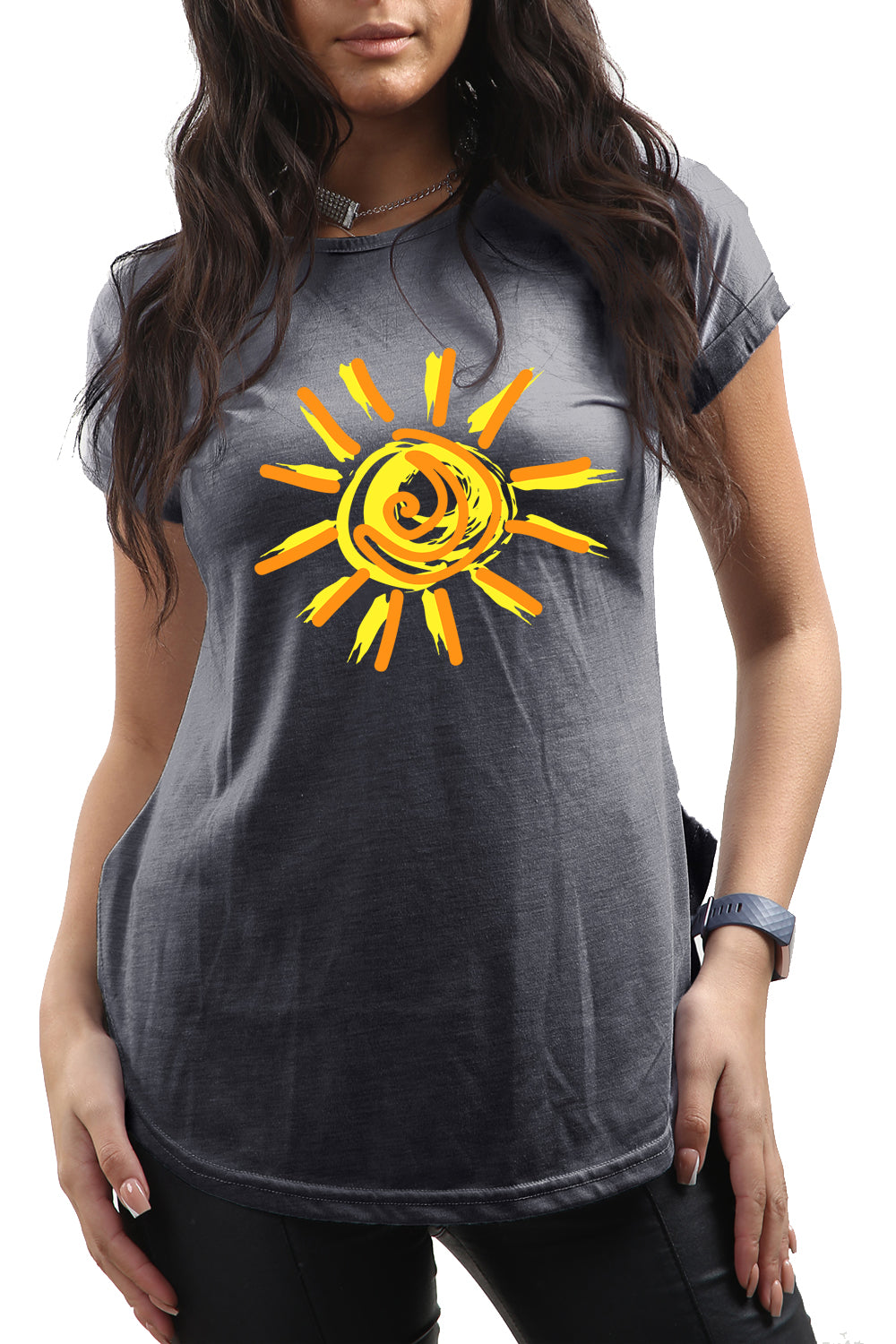 Rita Sun Printed Curved Hem Basic Top