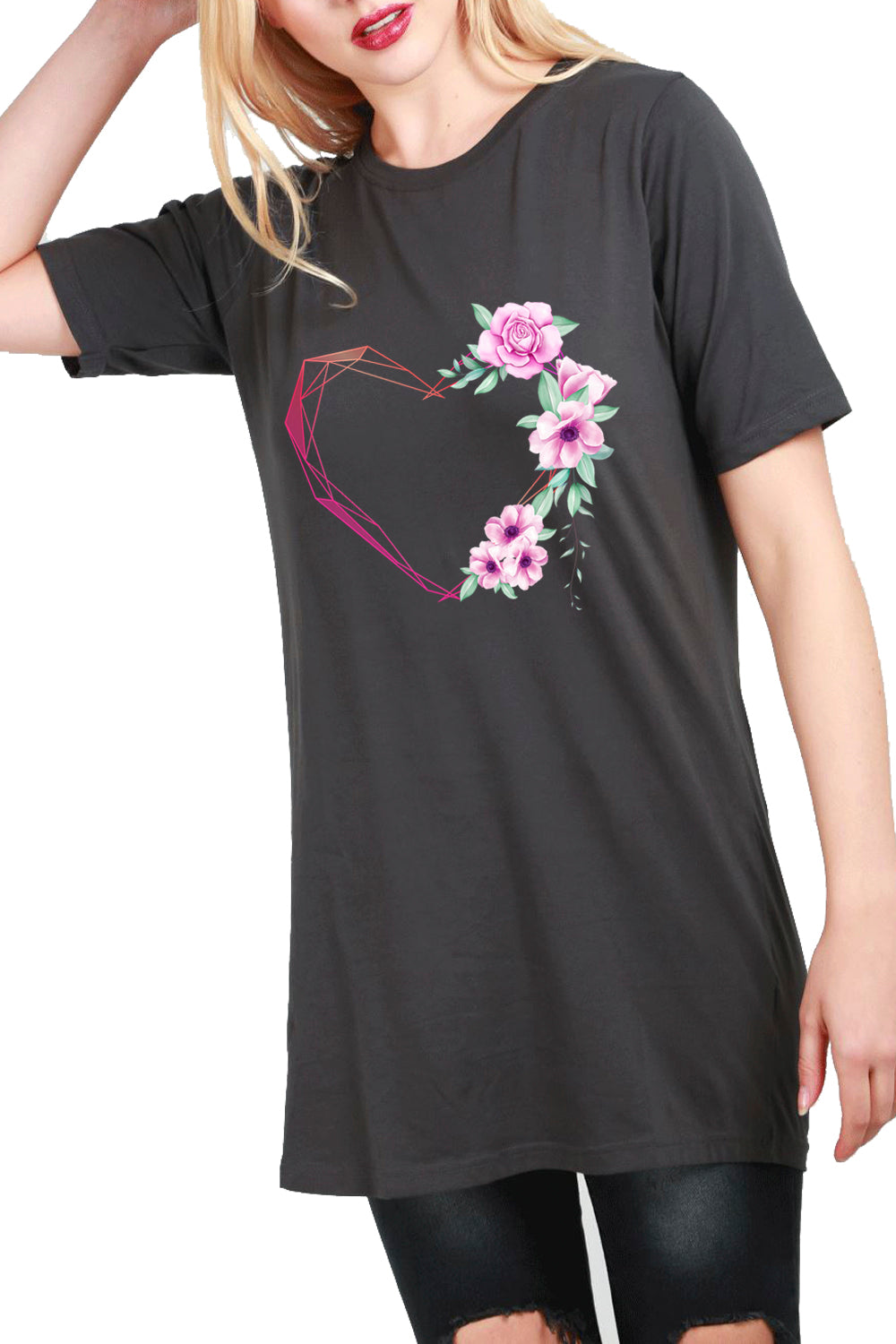 Elora Floral Heart Oversized T Shirt Dress