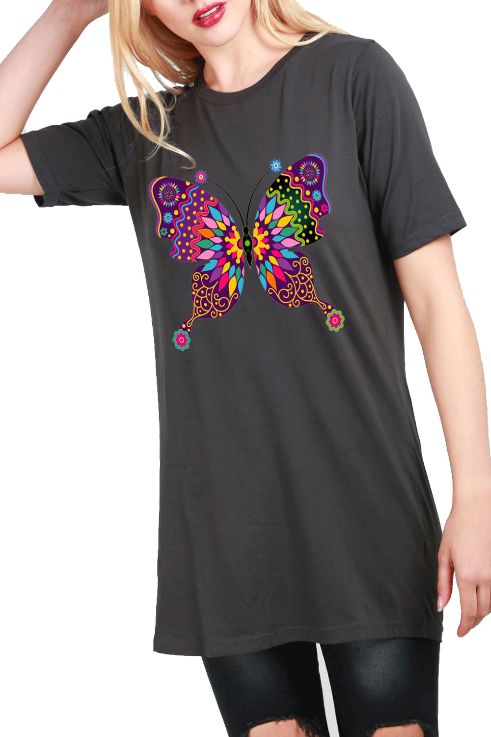 Jayde Doodle Butterfly Print T Shirt Dress