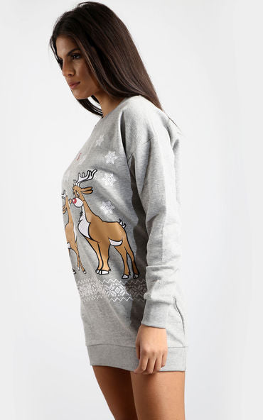 Long Sleeve Christmas Reindeer Jumper Dress
