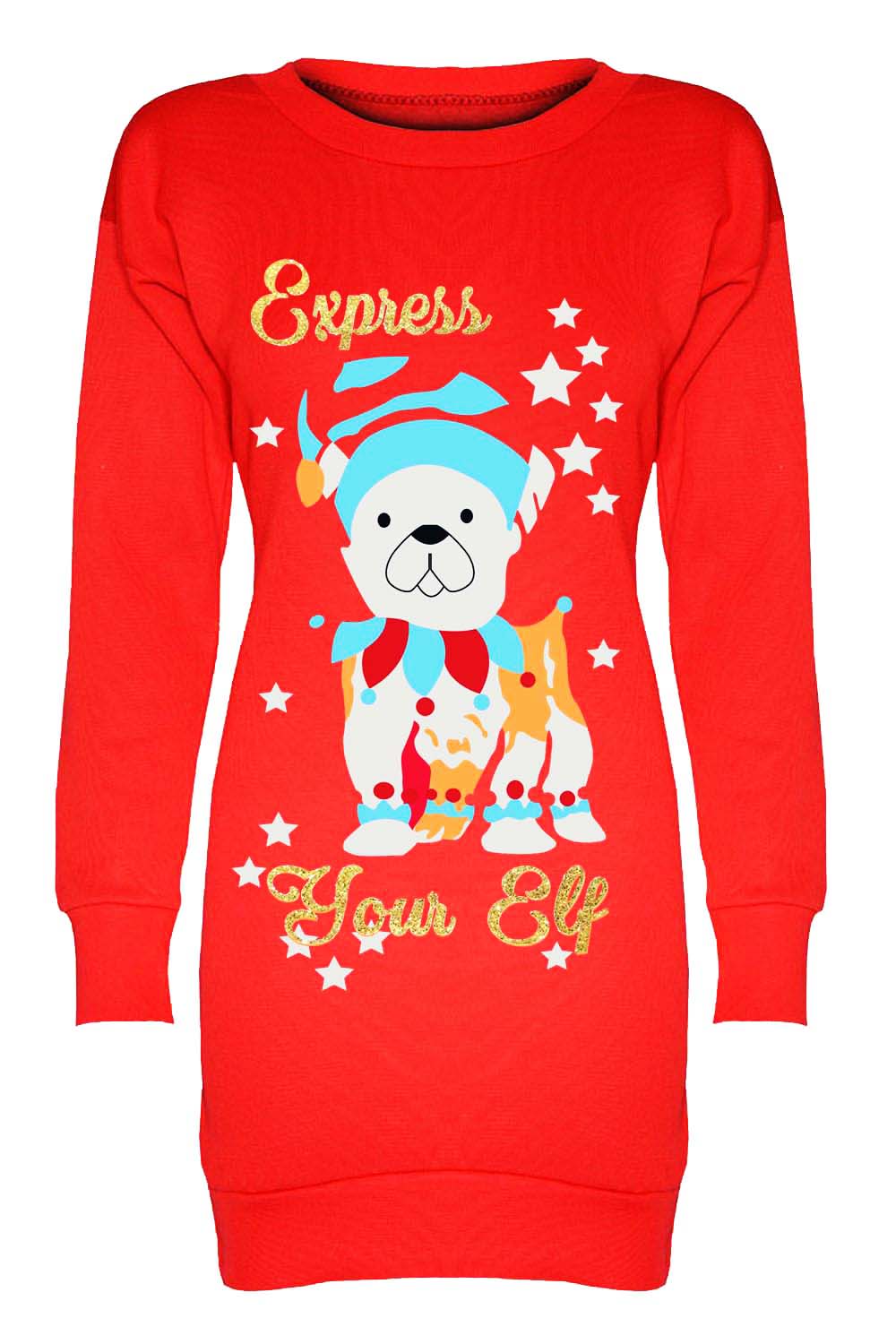 Merry Christmas Reindeer Print Red Jumper