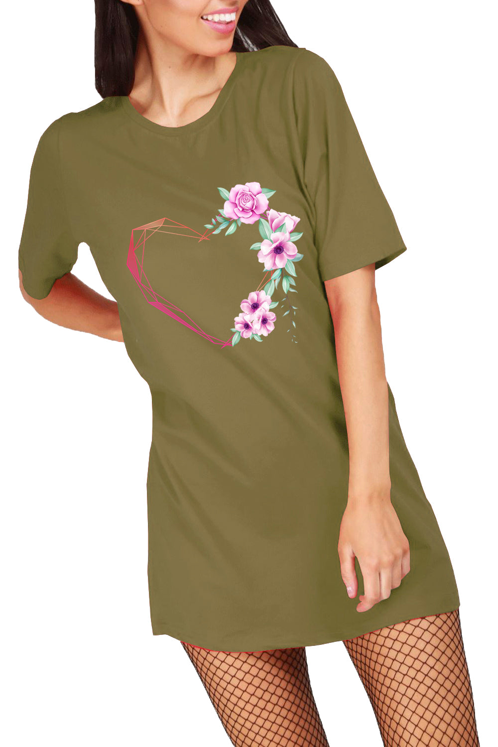 Elora Floral Heart Oversized T Shirt Dress