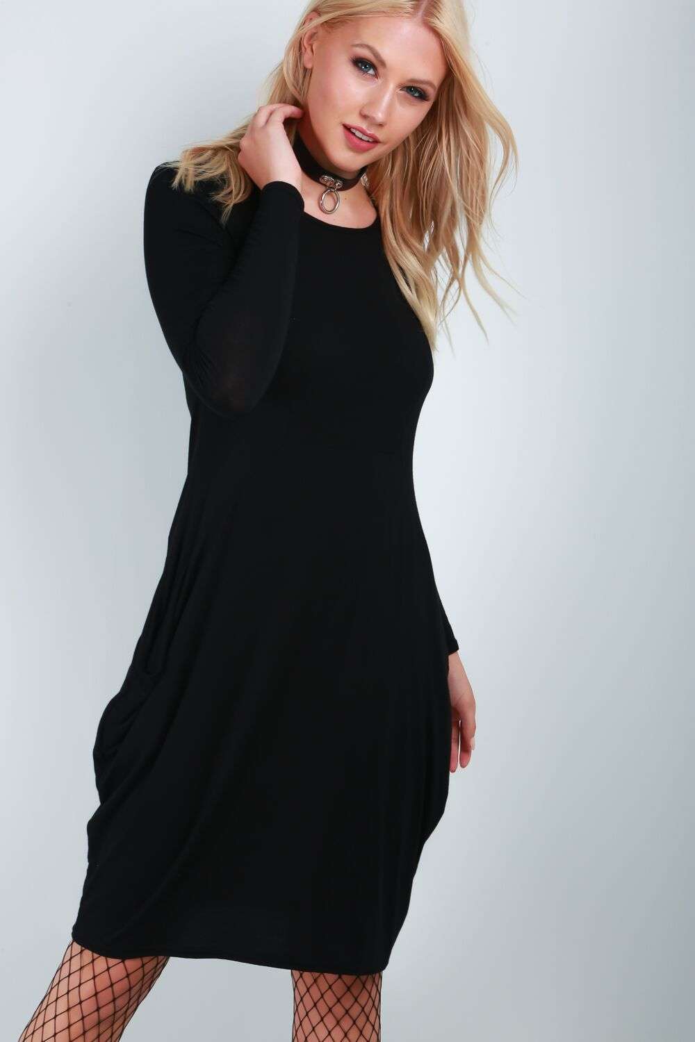 Amber Long Sleeve Draped Midi Dress - bejealous-com
