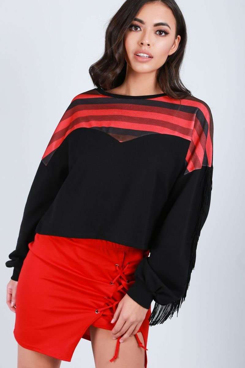 Amelia Tassel Sleeve Oversized Striped Cropped Sweater - bejealous-com