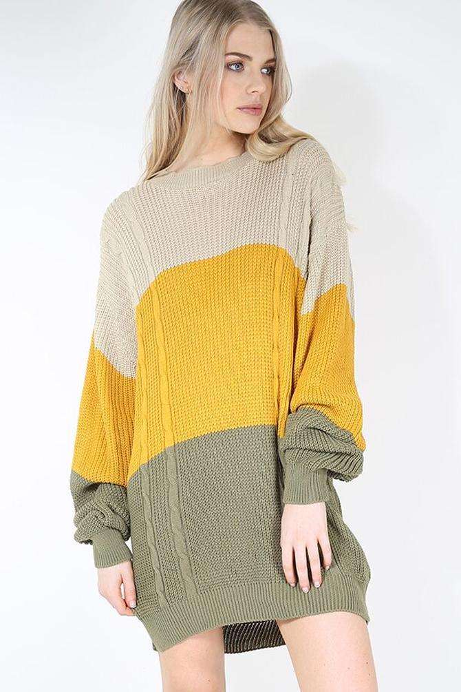 Bella Long Sleeve Oversized Striped Knitted Jumper Dress - bejealous-com