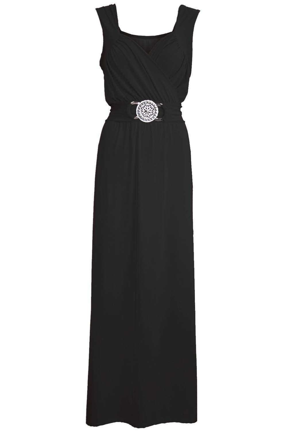 Black Wrap Front Beaded Belt Floaty Maxi Dress - bejealous-com