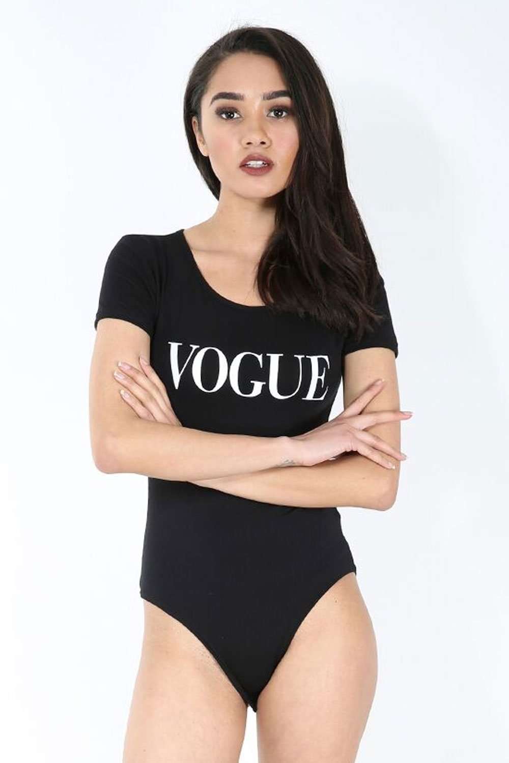 Brianne Vogue Slogan Print Jersey Bodysuit - bejealous-com
