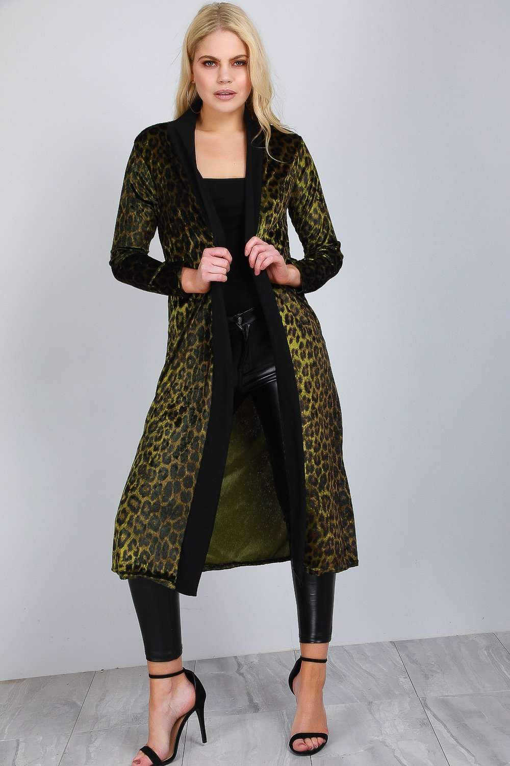 Cadie Leopard Print Faux Velvet Maxi Cardigan - bejealous-com