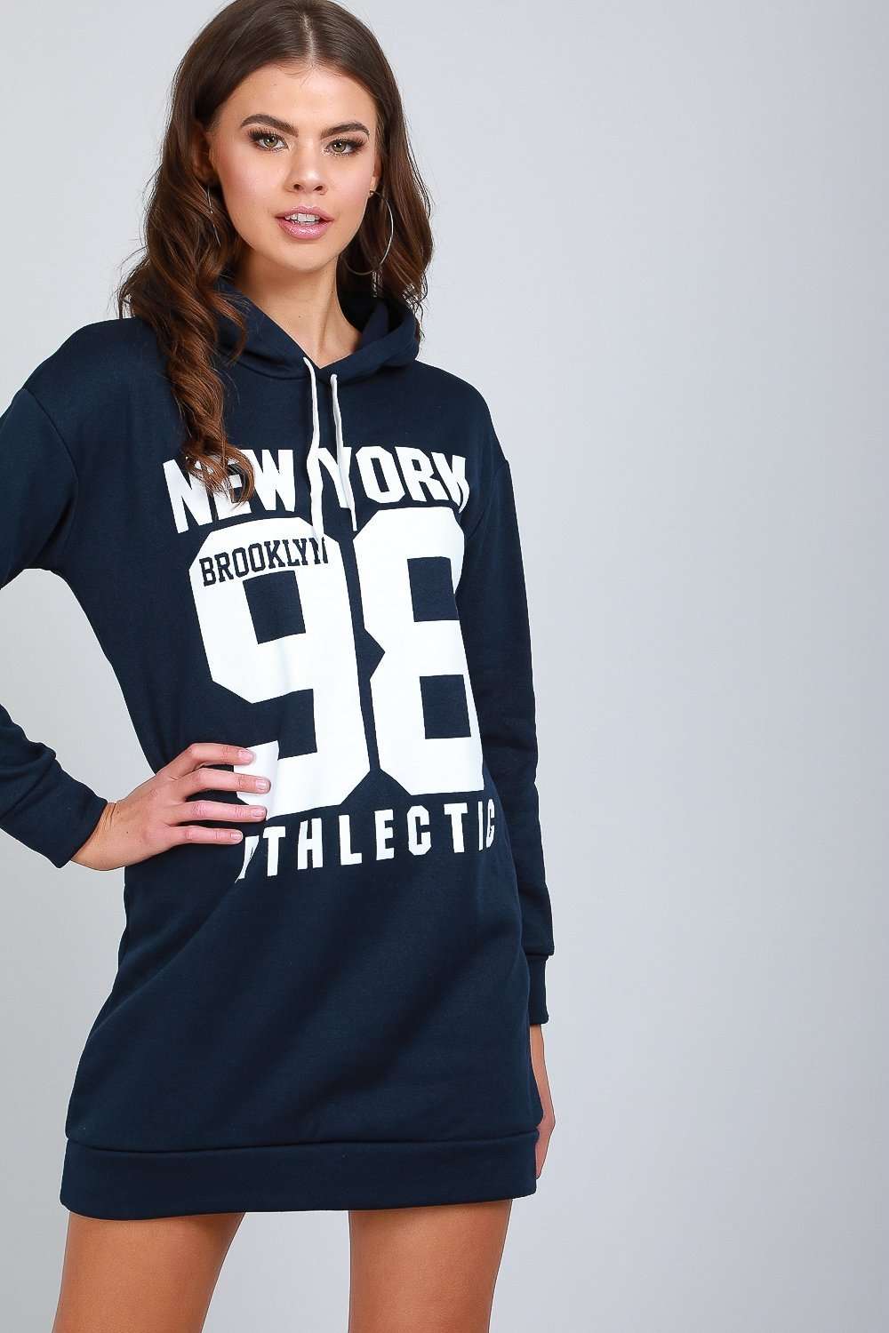 Red New York Slogan Print Mini Sweatshirt Dress - bejealous-com