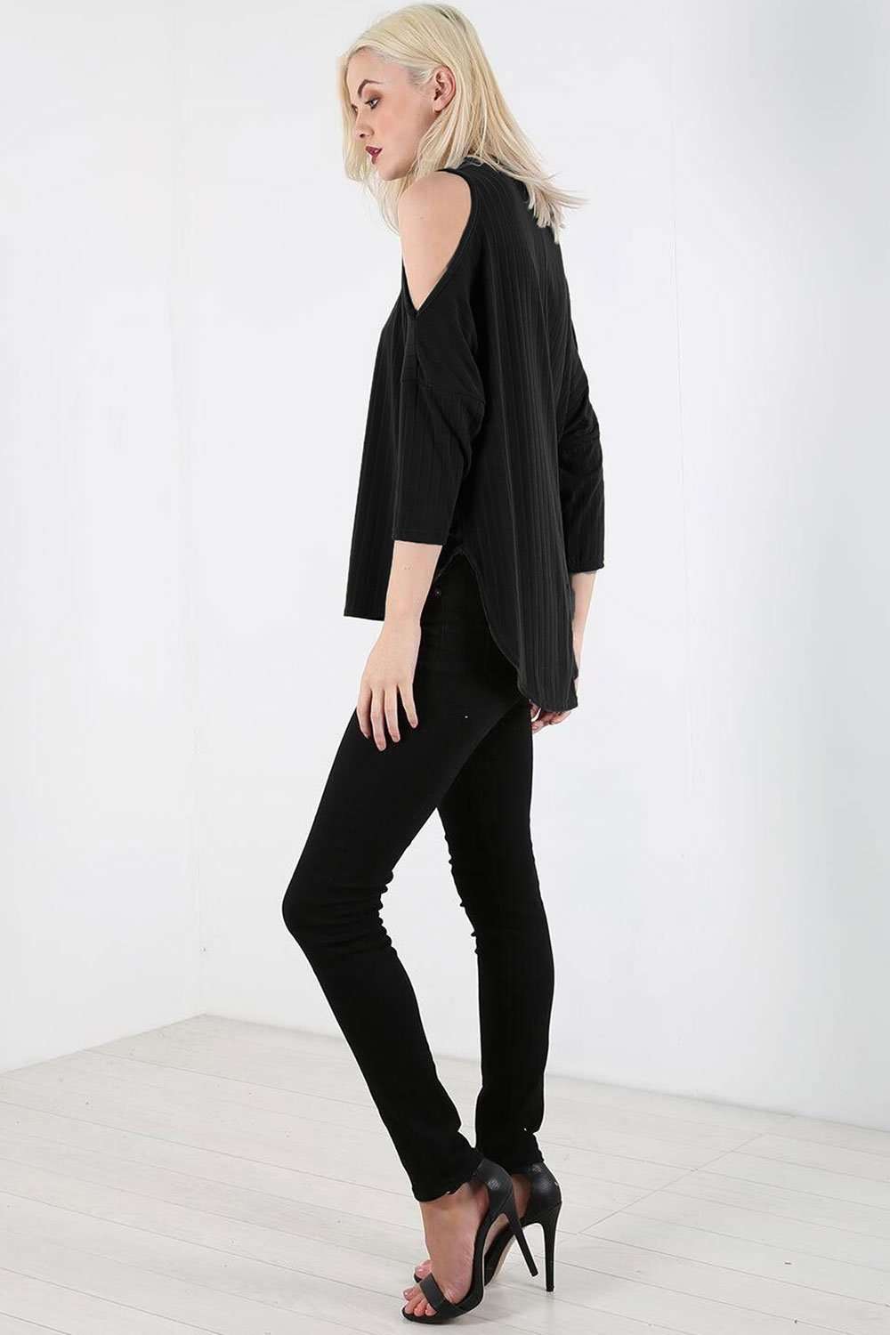 Cara Cropped Sleeve Cold Shoulder Ribbed Top - bejealous-com
