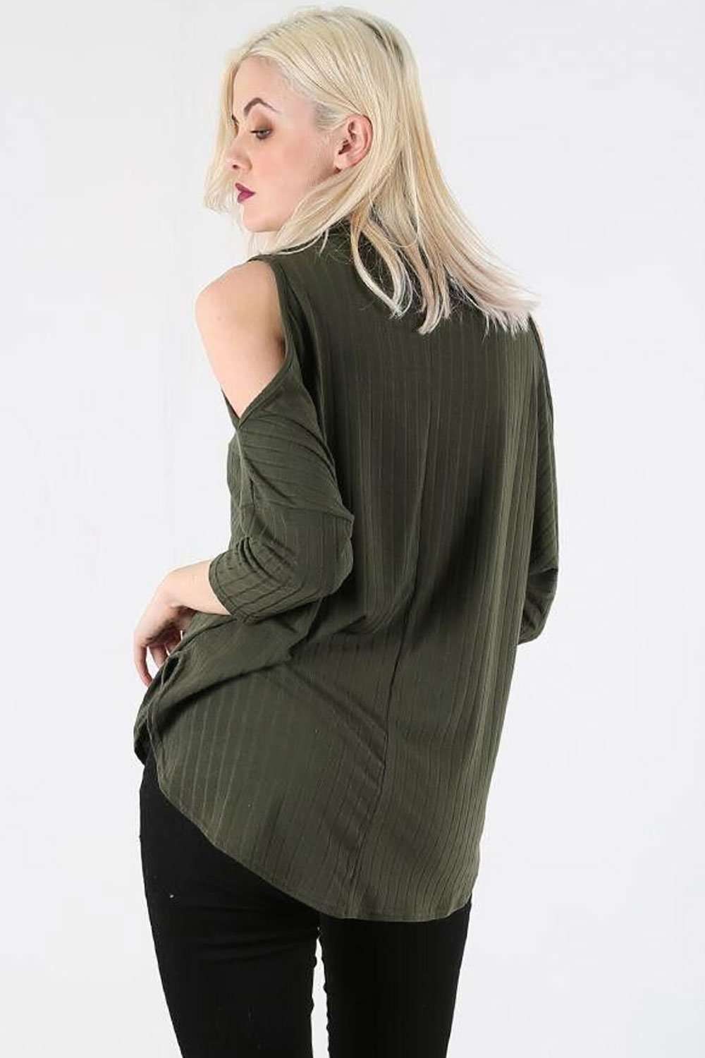Cara Cropped Sleeve Cold Shoulder Ribbed Top - bejealous-com