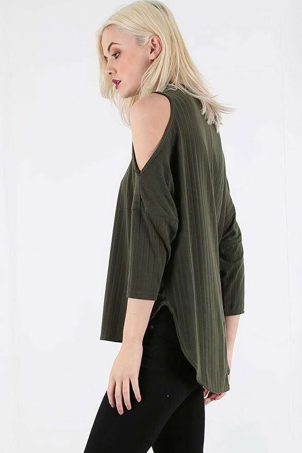 Cara Cropped Sleeve Cold Shoulder Ribbed Top - bejealous-com