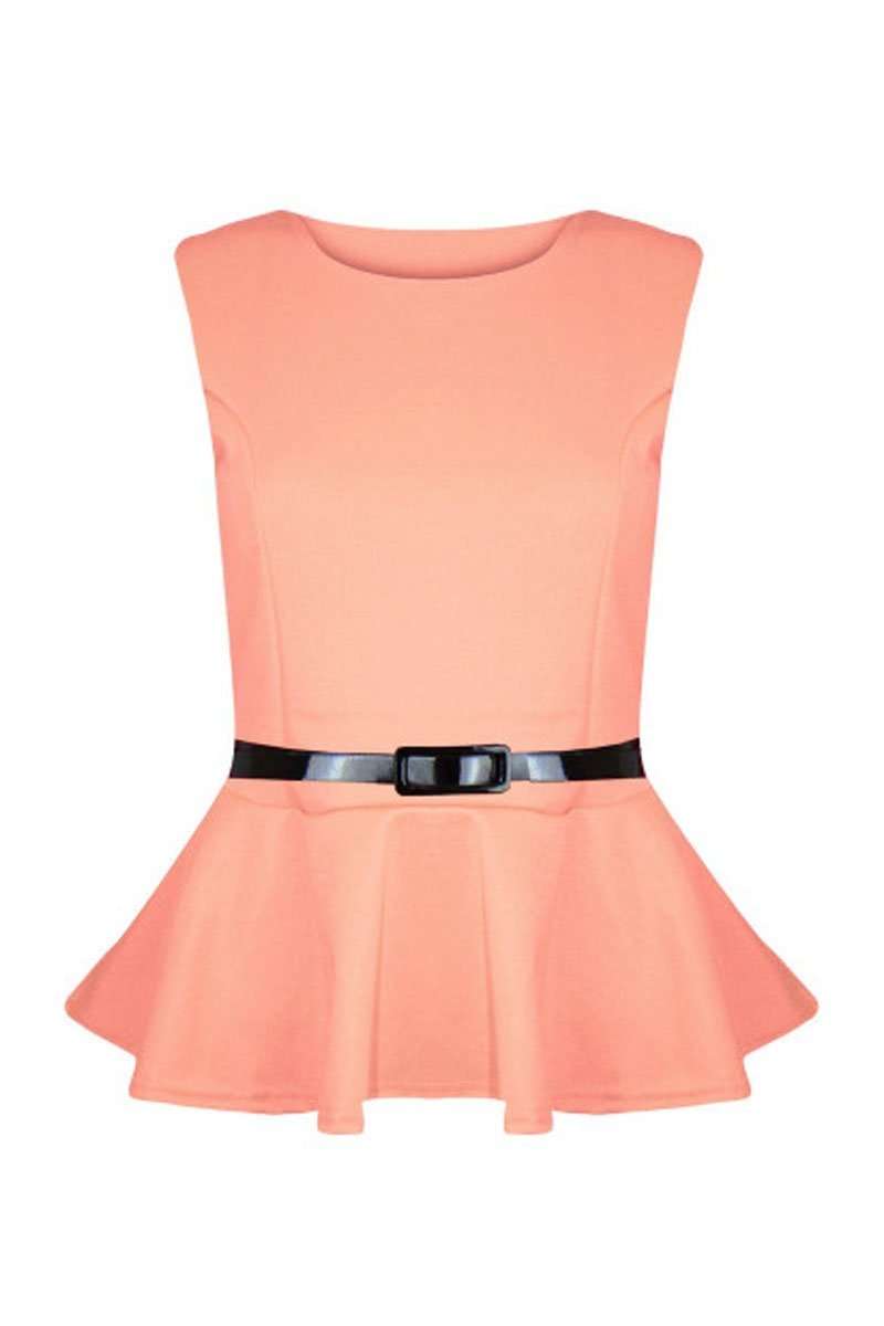 Carley Sleeveless Belted Peplum Top - bejealous-com