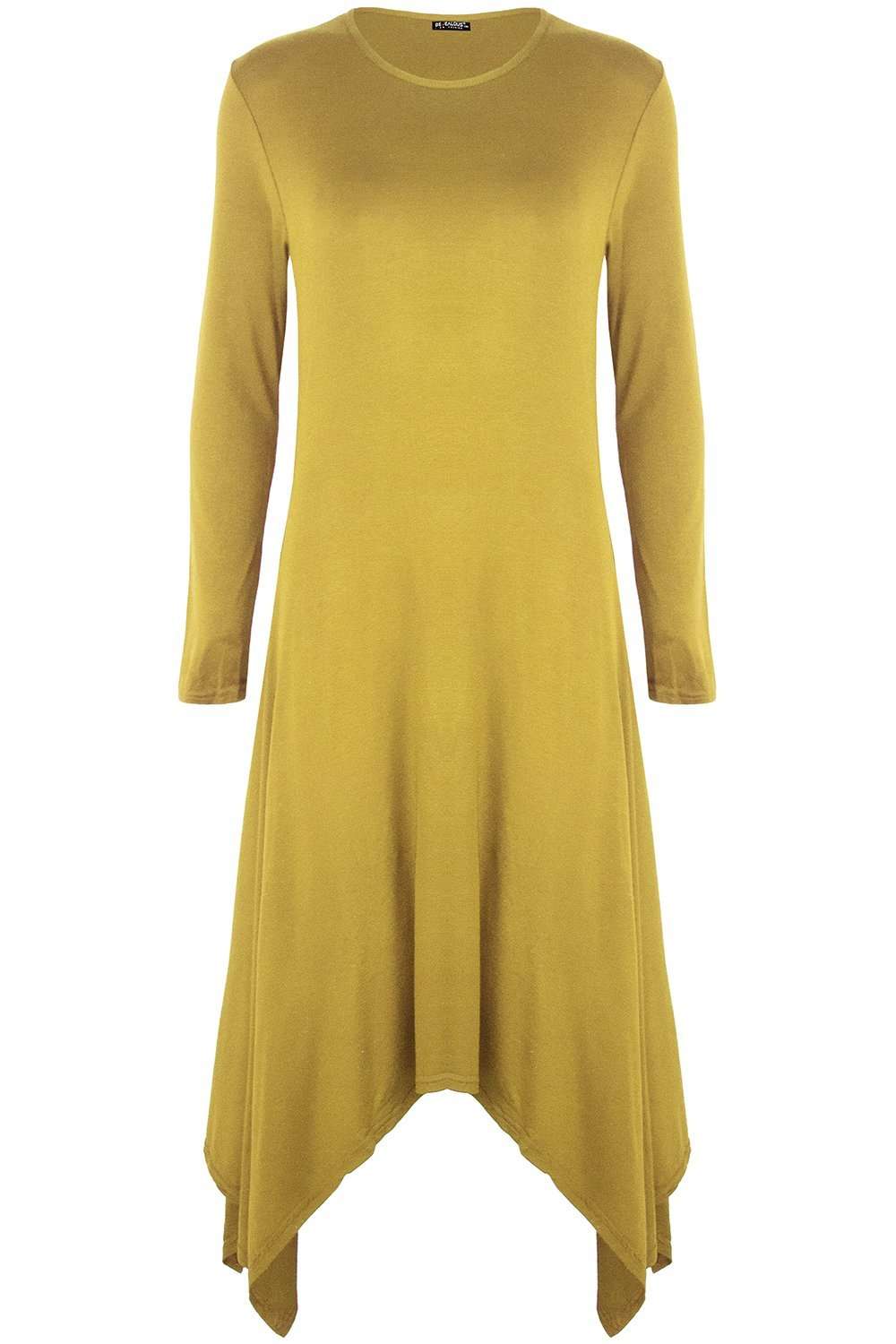 Long Sleeve Hanky Hem Navy Midi Dress - bejealous-com