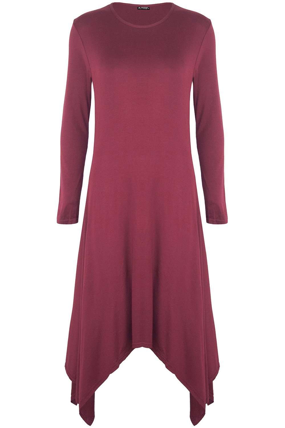 Long Sleeve Hanky Hem Navy Midi Dress - bejealous-com