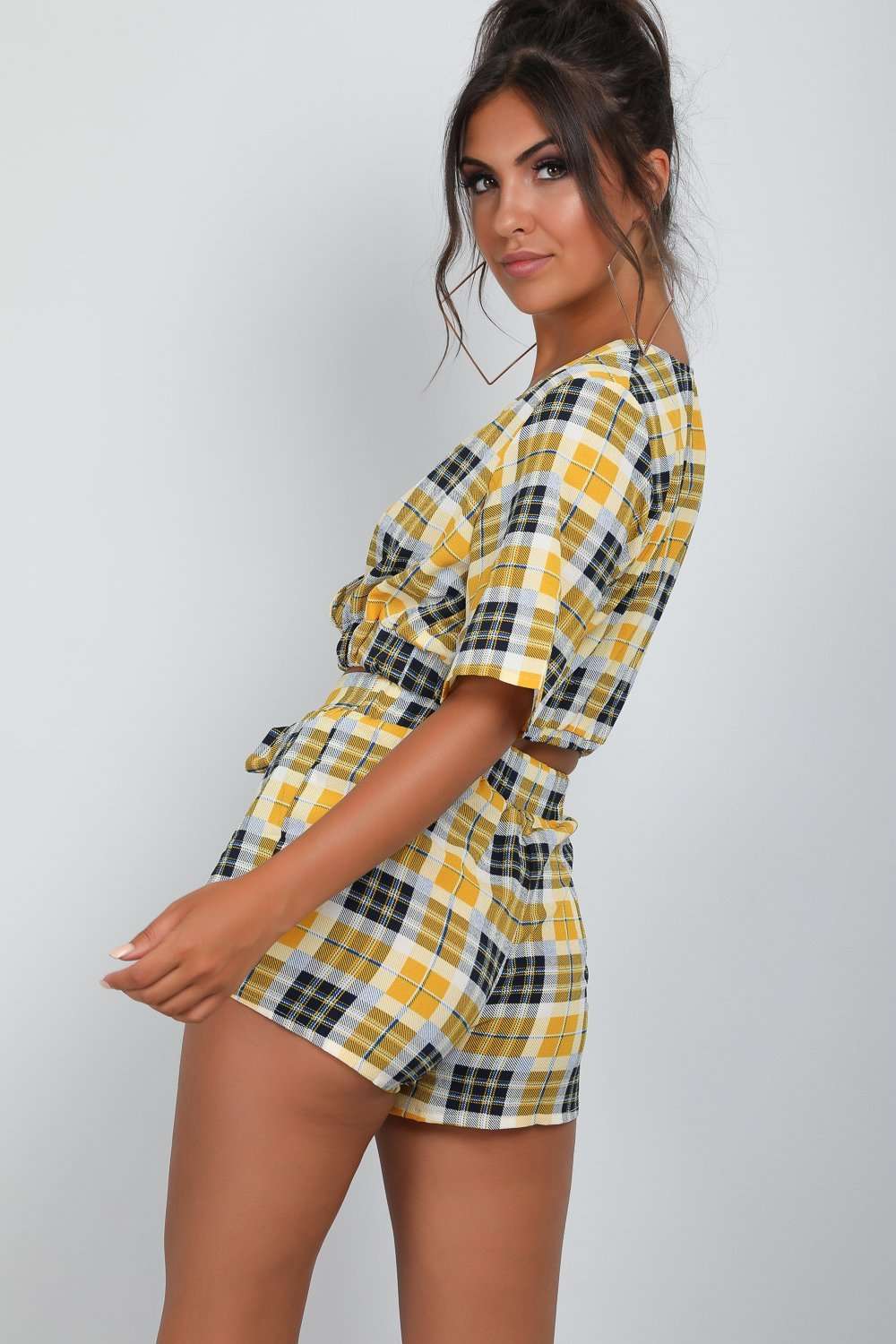 Cassie Plunge Neck Tartan Coord Set - bejealous-com