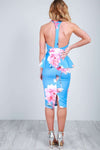 Daisy Plunge Neck Peplum Frill Floral Midi Dress - bejealous-com