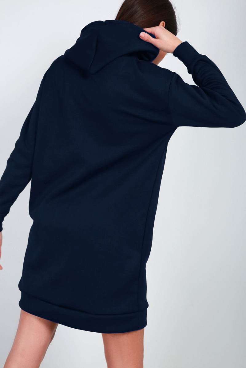Dark Grey Oversized Hooded Sweatshirt Mini Dress - bejealous-com